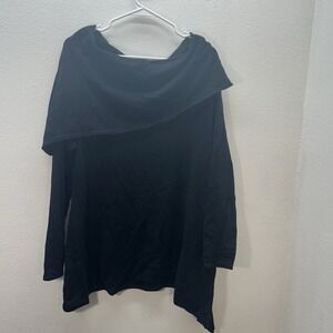 Planet By Lauren G Black Cowl Neck Tunic Top Asymmetric OS Lagenlook Boxy Pima